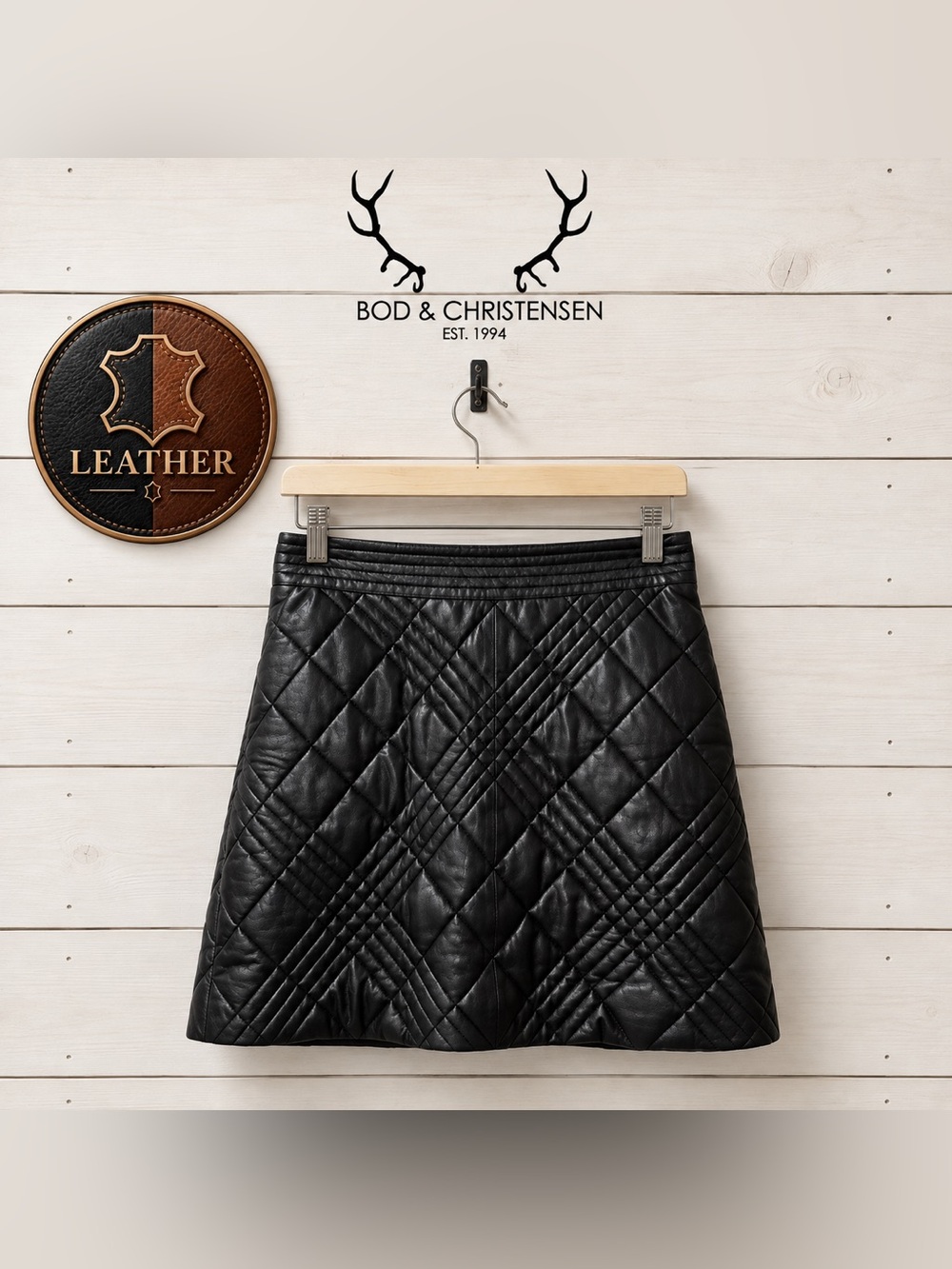 Bod & Christensen Black Quilted Leather Mini Skirt – Size 6
